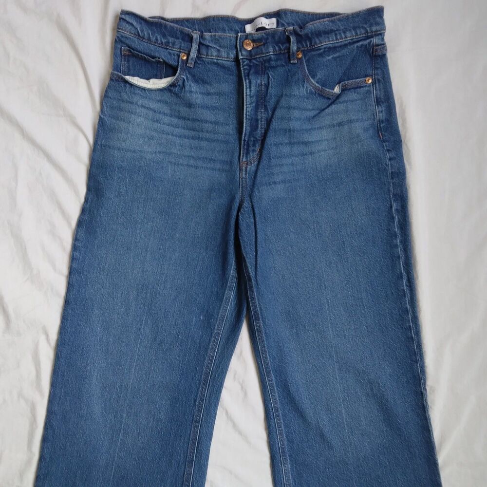 Loft The Wide Leg Jeans Blue Denim High Rise Boho Casual Women's 31 / 12 - Picture 2 of 9
